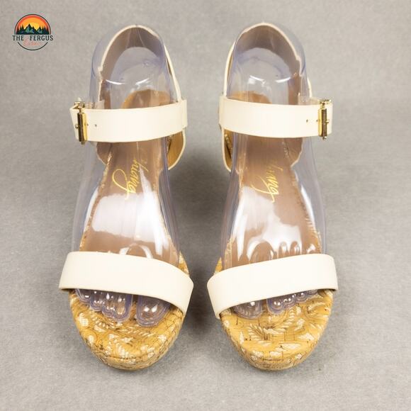 Arturo Chiang White Nude Wedge Summer Sandals Ankle Strap Neutral Women's Size 8 - Picture 2 of 12